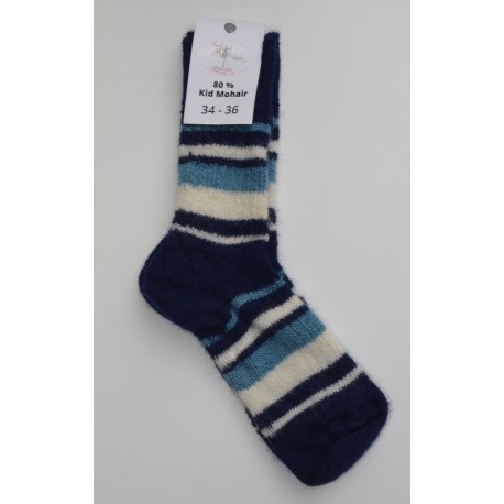 Taille 34/36  - Chaussettes en mohair rayées nocturne bleu écru