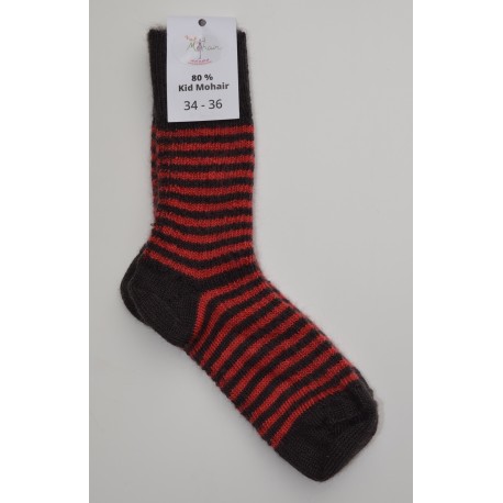 Taille 34/36  - Chaussettes en mohair rayées chevêche terra cota