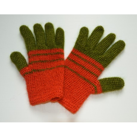 Gants crochetés en mohair et soie - mousse potiron